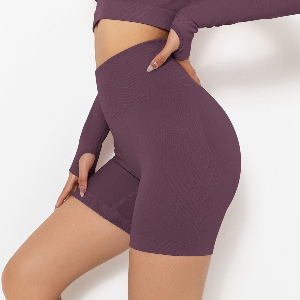 Pantalones cortos de ciclista moldeadores de tiro alto y canalé