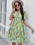 Anna-Kaci Women's Short Sleeve V-Neck Tiered Floral Print Mini Dress with Relaxed Flowing Silhouette