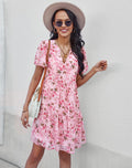 Minivestido fluido de manga corta con escote en V y estampado floral escalonado para mujer Anna-Kaci