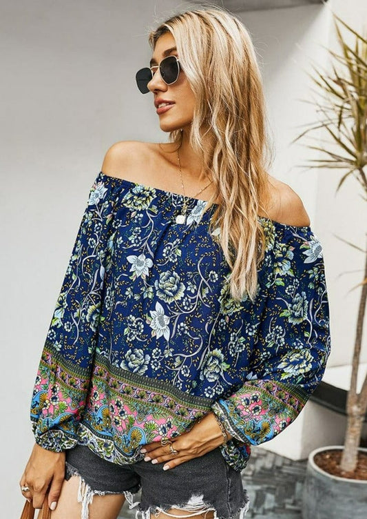 Blusa con hombros descubiertos y estampado boho