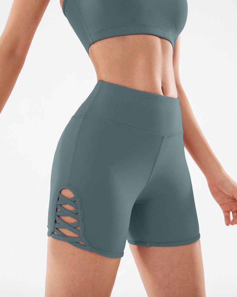 Criss Cross Side Slits Active Shorts Contouring Seams Comfy Activewear ...