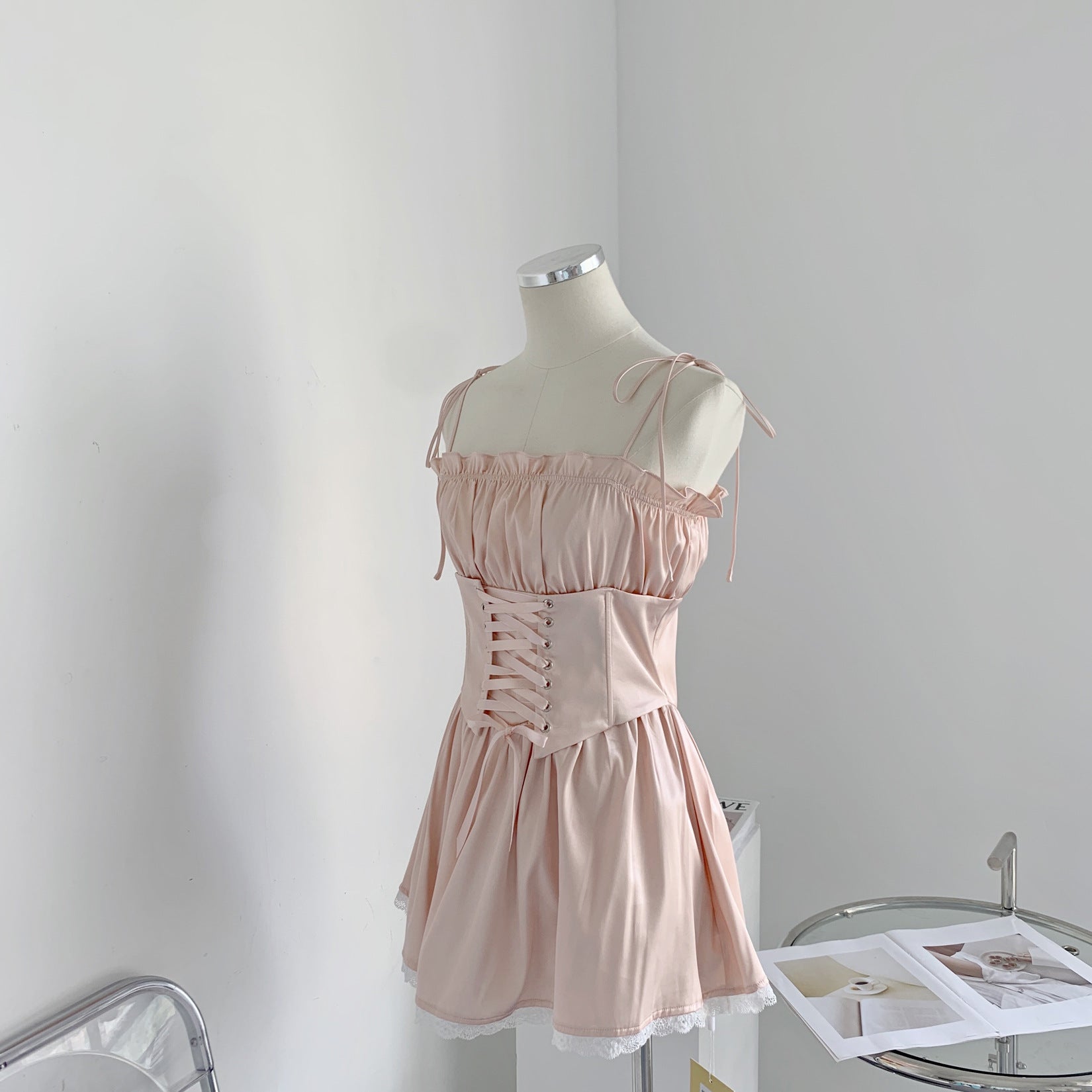 Ruched Lace Trim Dress