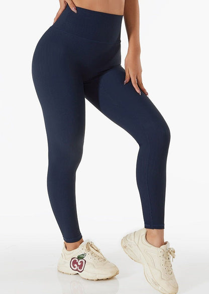 Navy Blue Ribbed High Waist Leggings