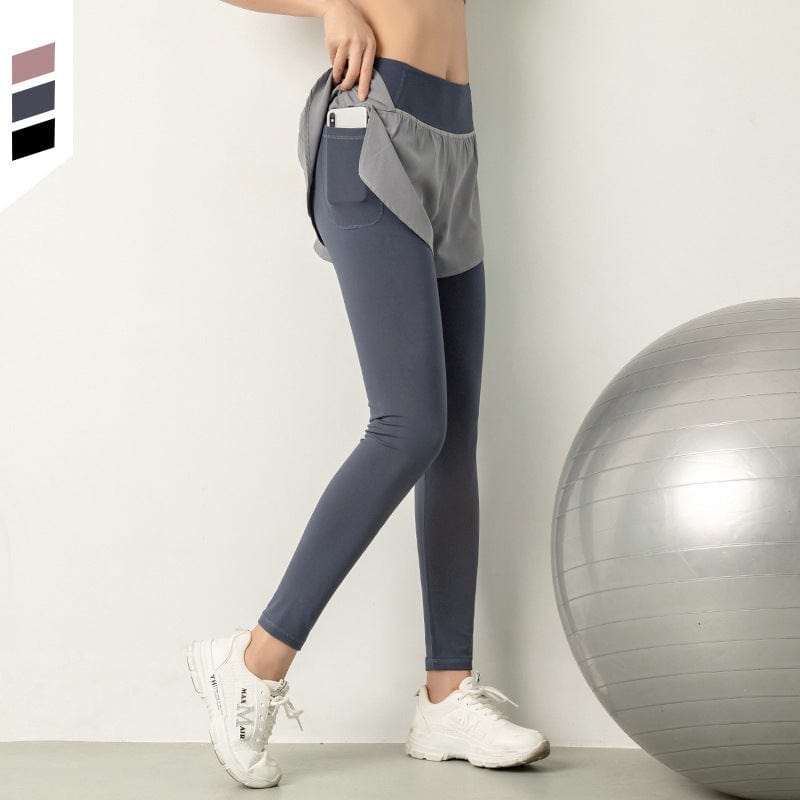 Leggings de dos piezas con pantalones cortos deportivos