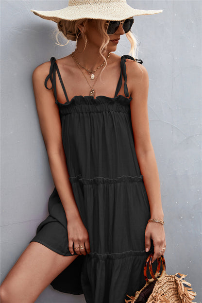 Straight Neck Tie Shoulder Dress