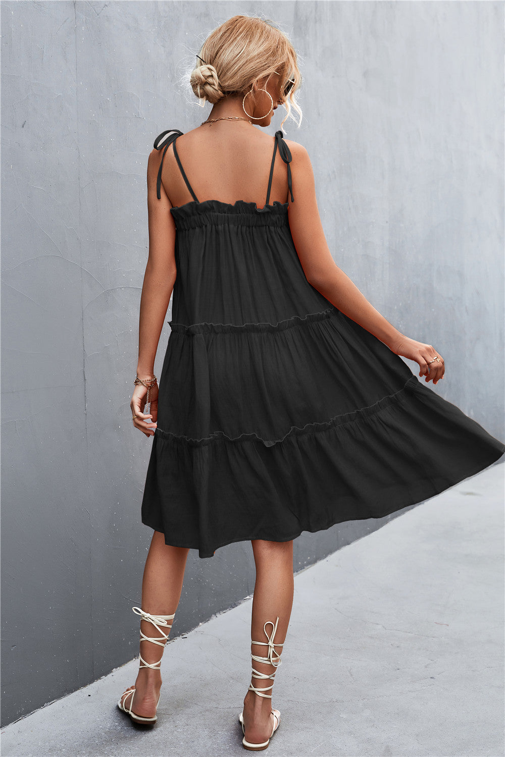 Straight Neck Tie Shoulder Dress