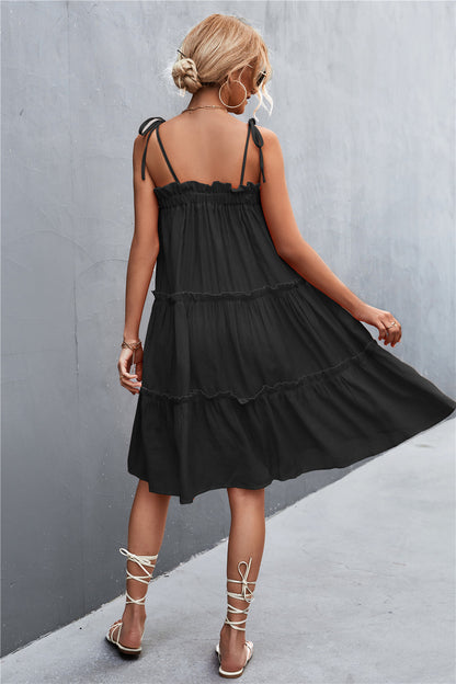 Straight Neck Tie Shoulder Dress