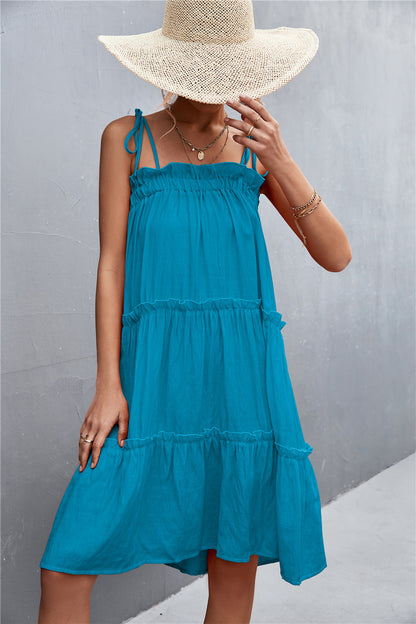 Straight Neck Tie Shoulder Dress