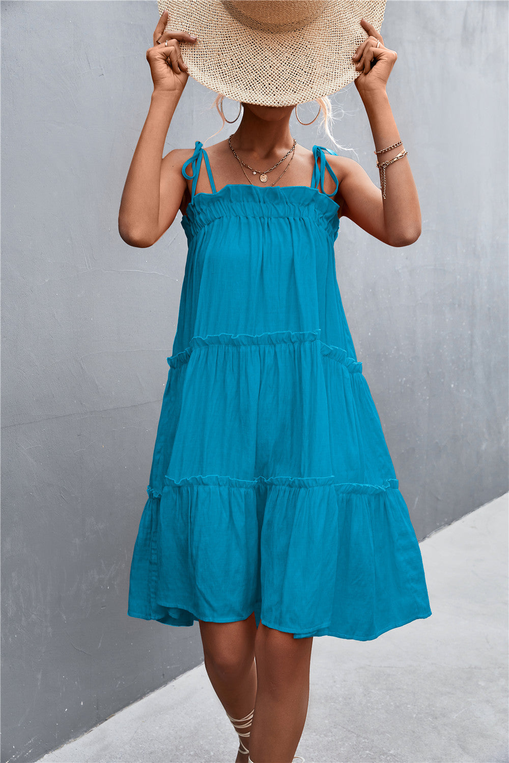 Straight Neck Tie Shoulder Dress