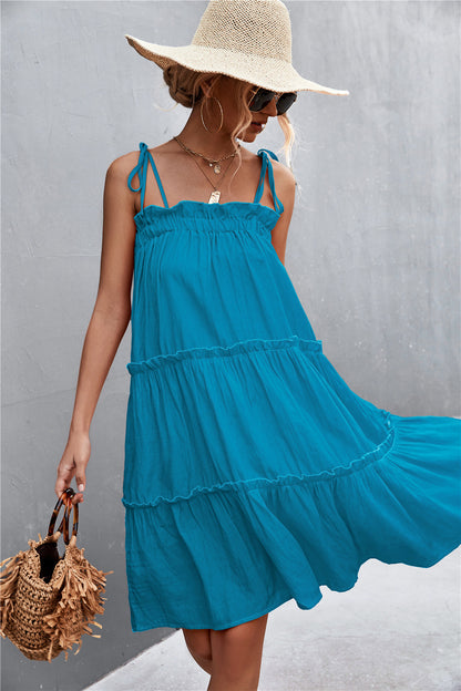 Straight Neck Tie Shoulder Dress