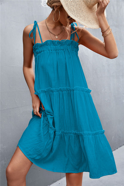 Straight Neck Tie Shoulder Dress