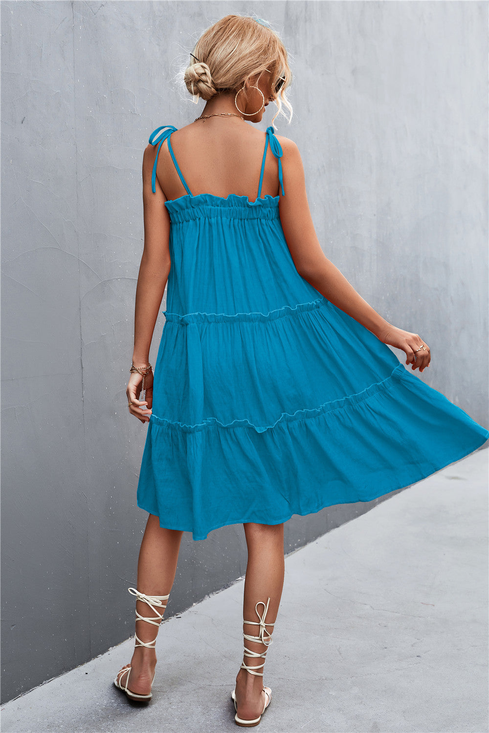 Straight Neck Tie Shoulder Dress