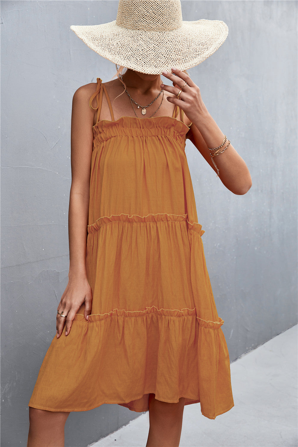 Straight Neck Tie Shoulder Dress