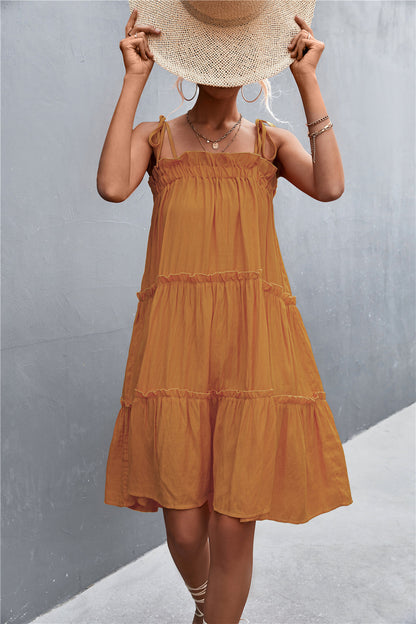 Straight Neck Tie Shoulder Dress