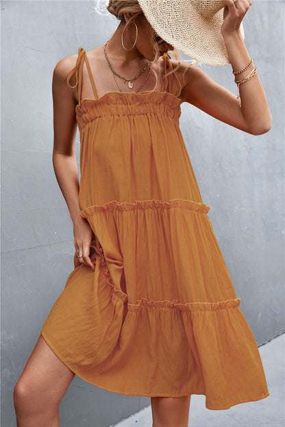 Straight Neck Tie Shoulder Dress