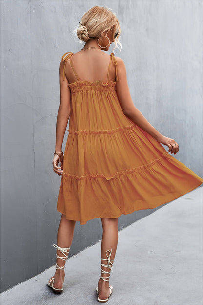 Straight Neck Tie Shoulder Dress