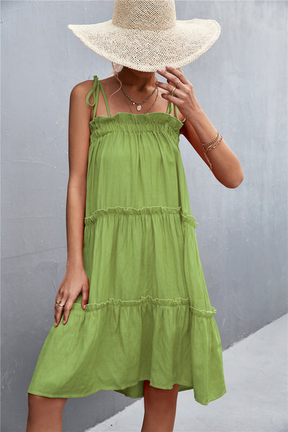 Straight Neck Tie Shoulder Dress