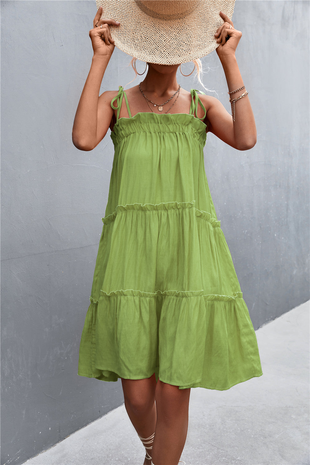 Straight Neck Tie Shoulder Dress