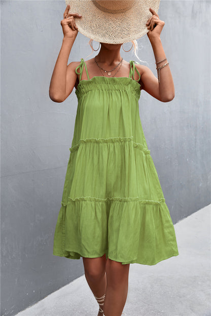 Straight Neck Tie Shoulder Dress