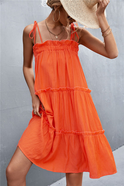 Straight Neck Tie Shoulder Dress