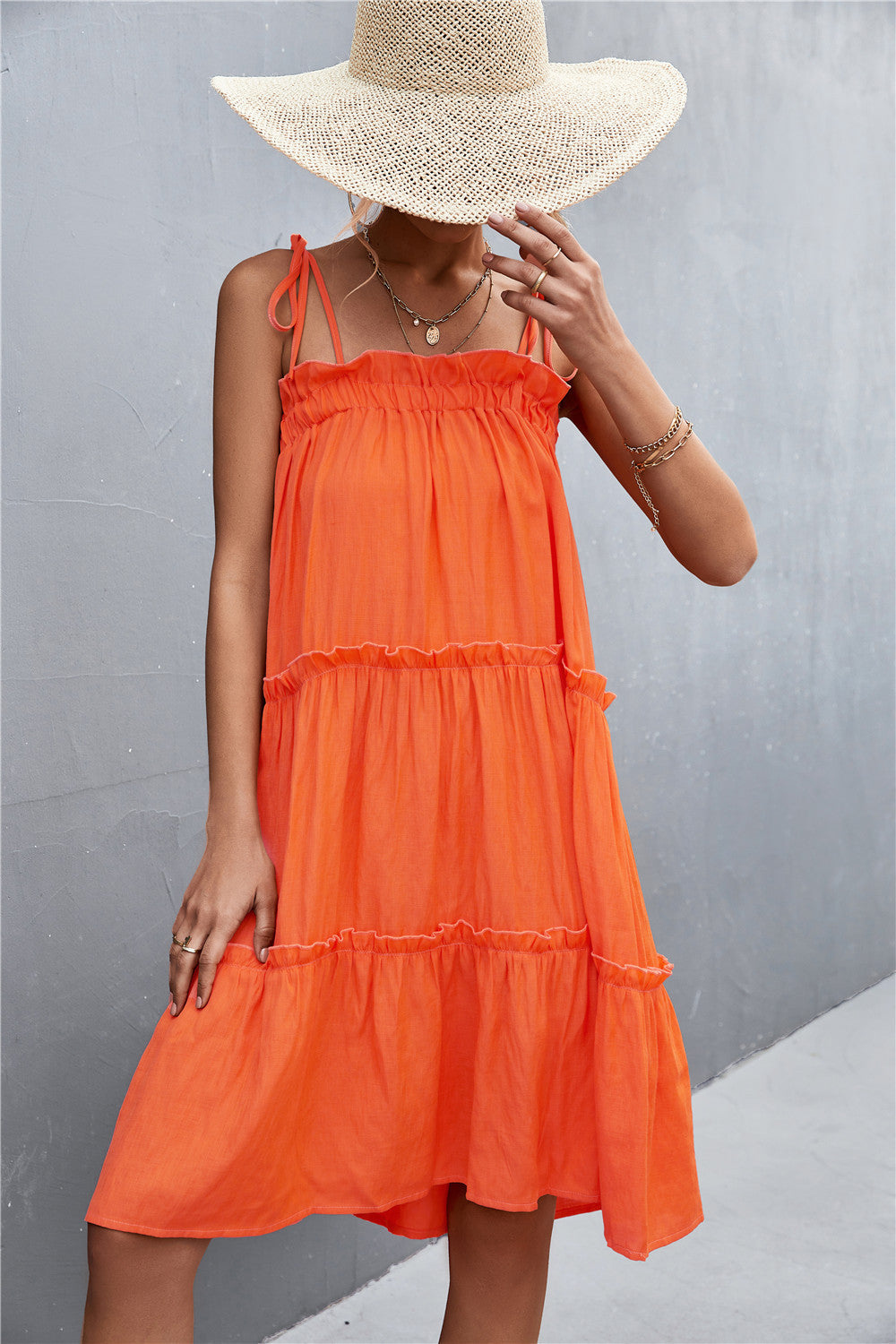 Straight Neck Tie Shoulder Dress