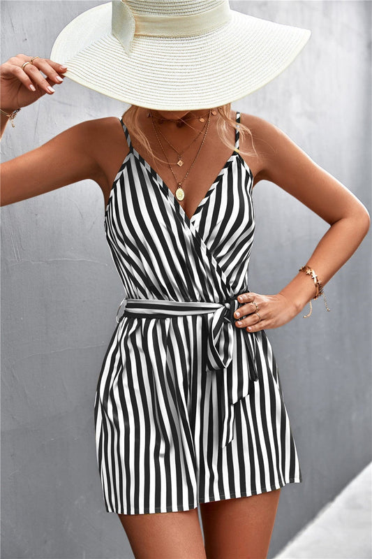 Surplice Neck Striped Romper