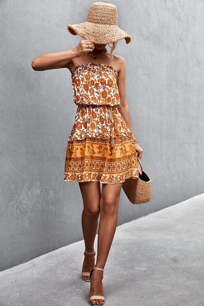 Strapless Boho Print Summer Dress