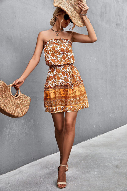 Strapless Boho Print Summer Dress