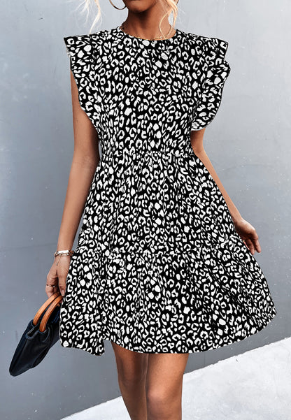 Vestido con mangas con volantes y estampado animal