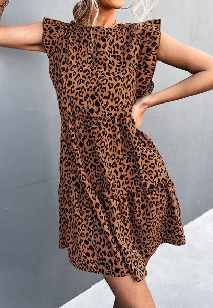 Animal Print Ruffle Sleeve Dress