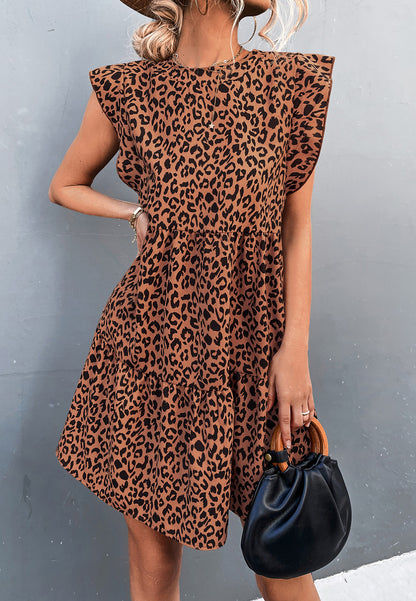 Vestido con mangas con volantes y estampado animal