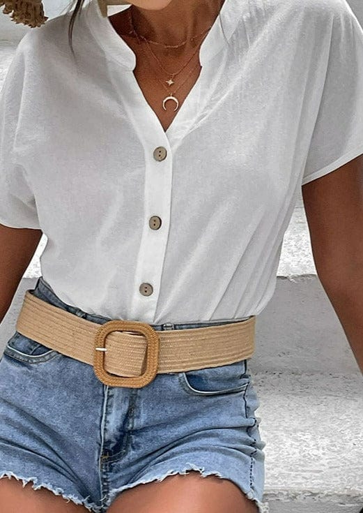Stand Collar Button Down Blouse