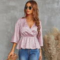 Leopard Surplice Neck Peplum Blouse