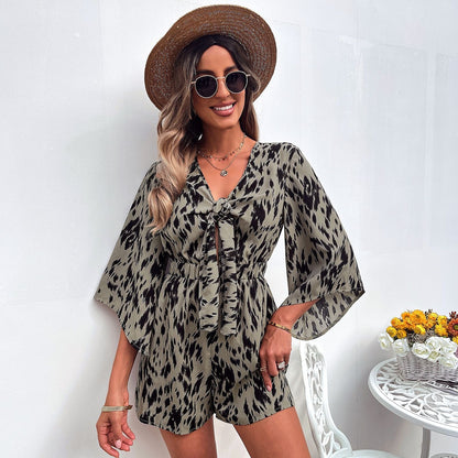 Tie Front Animal Print Romper