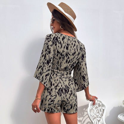 Tie Front Animal Print Romper