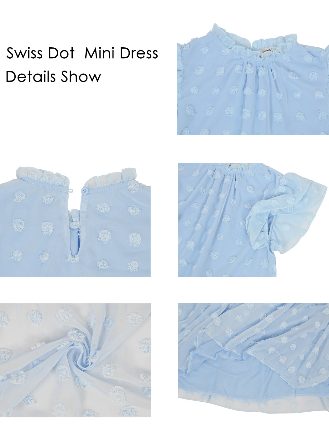 Vestido informal de verano con lunares suizos, cuello alto, manga corta y volantes, holgado