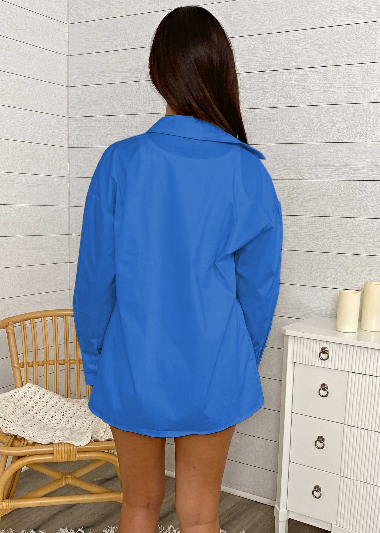 Oversized Striped Long Sleeve Button Down Shirt & Short Set