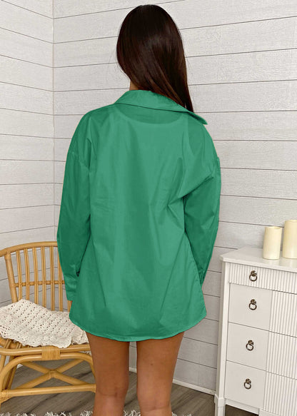 Oversized Striped Long Sleeve Button Down Shirt & Short Set