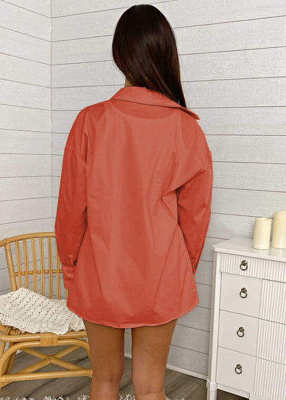 Oversized Striped Long Sleeve Button Down Shirt & Short Set