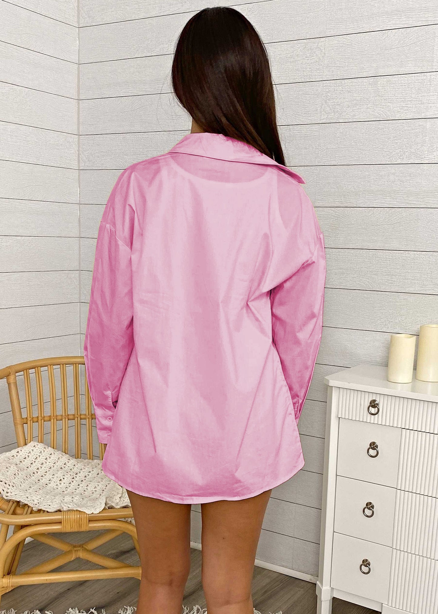 Oversized Striped Long Sleeve Button Down Shirt & Short Set