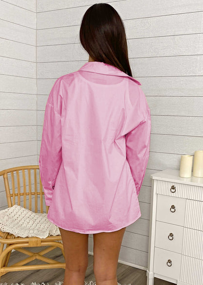 Oversized Striped Long Sleeve Button Down Shirt & Short Set