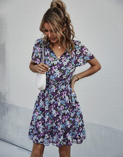 Vestido con cuello anudado y mangas abullonadas