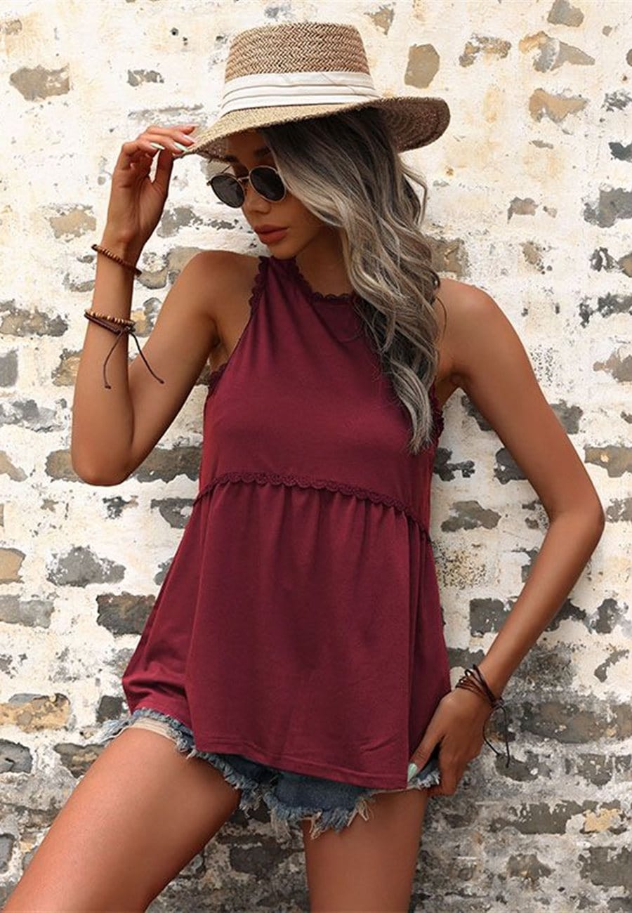 Blusa con ribete de encaje festoneado
