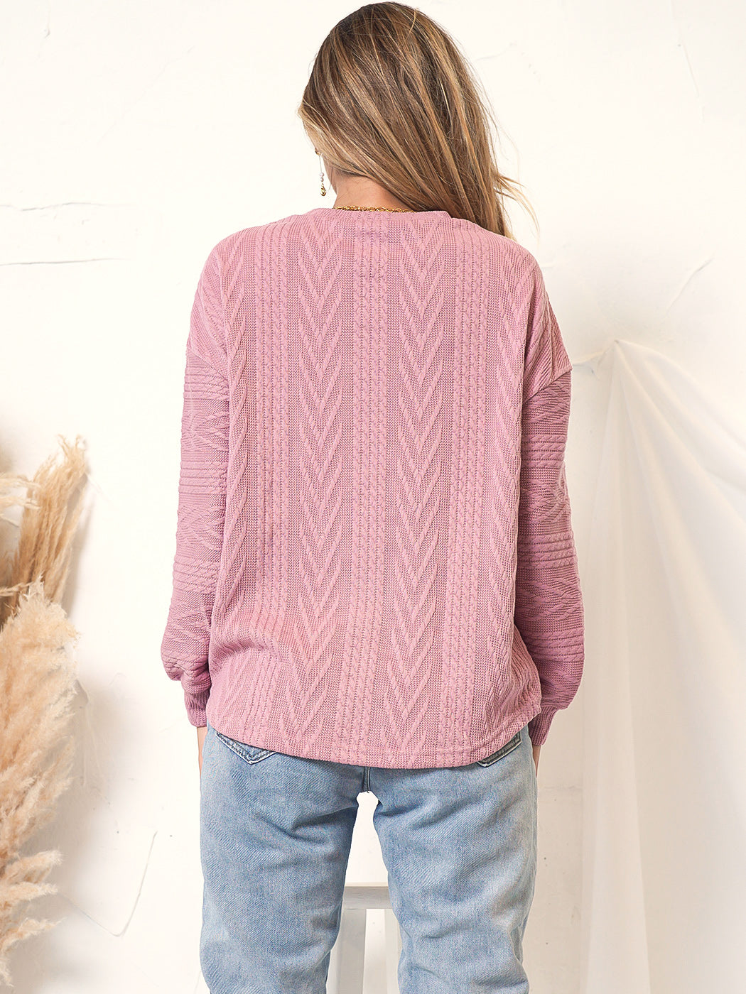 Textured Knit Drop Shoulder Sweater