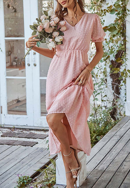 Vestido con dobladillo con volantes y lunares suizos