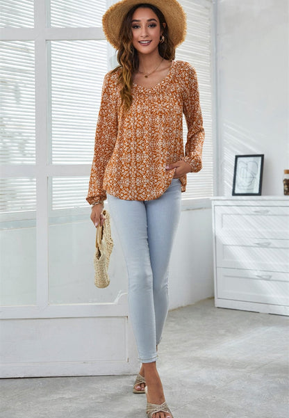 Classic V Neck Floral Blouse