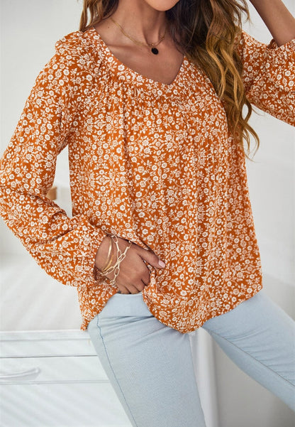 Classic V Neck Floral Blouse