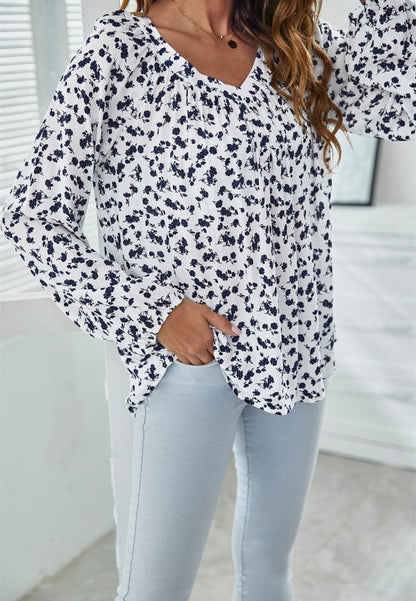 Classic V Neck Floral Blouse