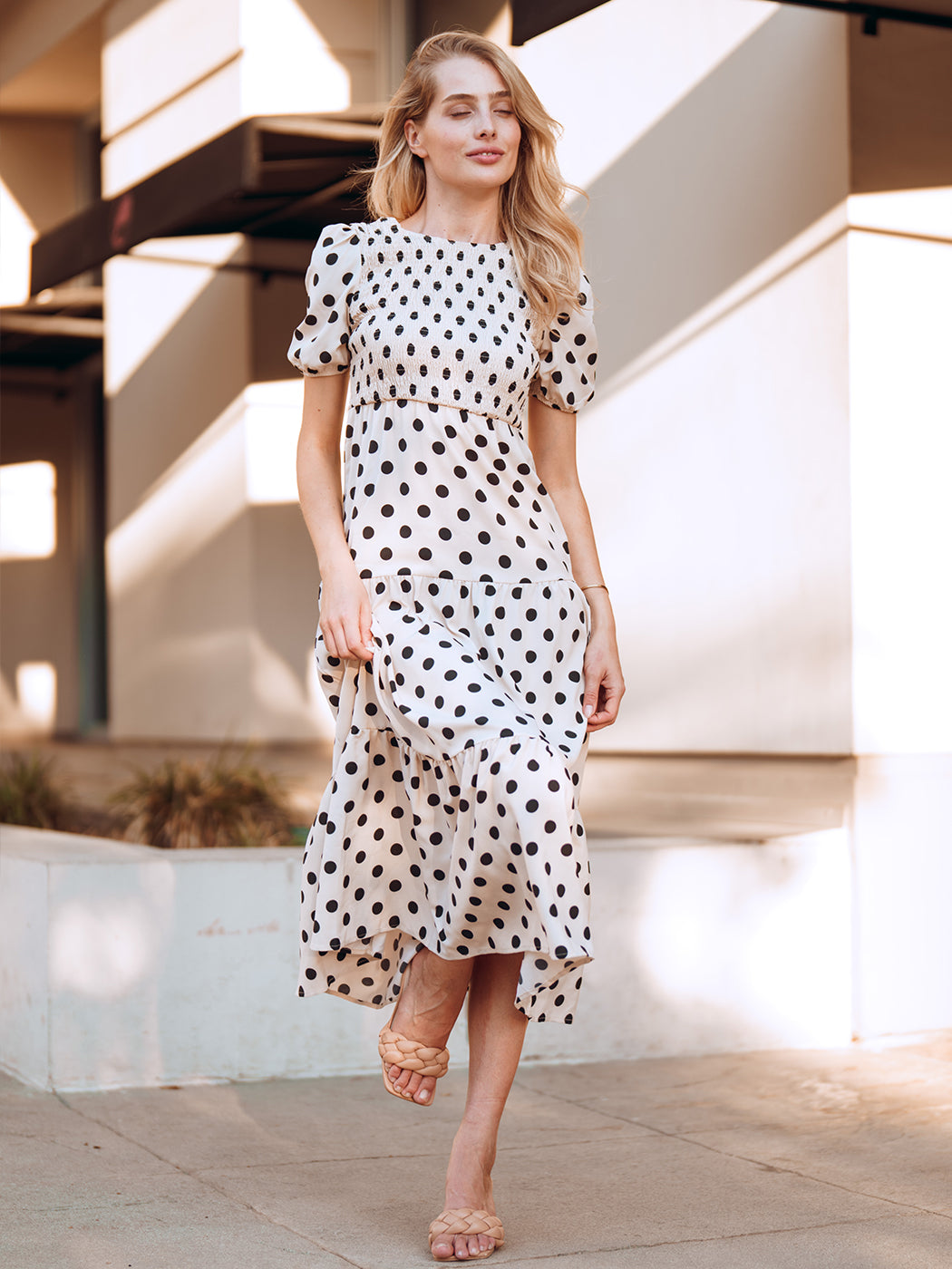 Tie Back Polka Dot Long Dress