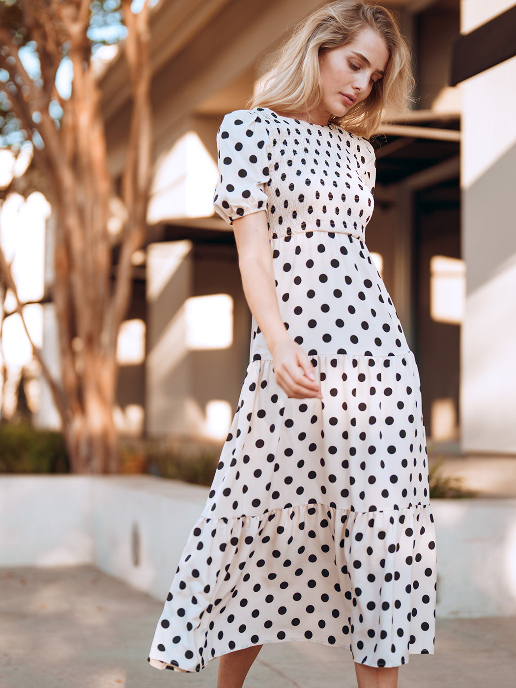 Tie Back Polka Dot Long Dress